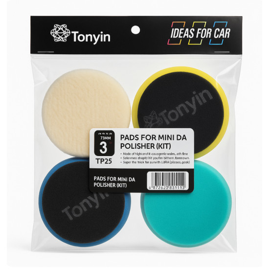 Tonyin 75mm Mini DA Polisaj Ped Seti – 5’li Set (TP25) – Sünger + Yün Ped